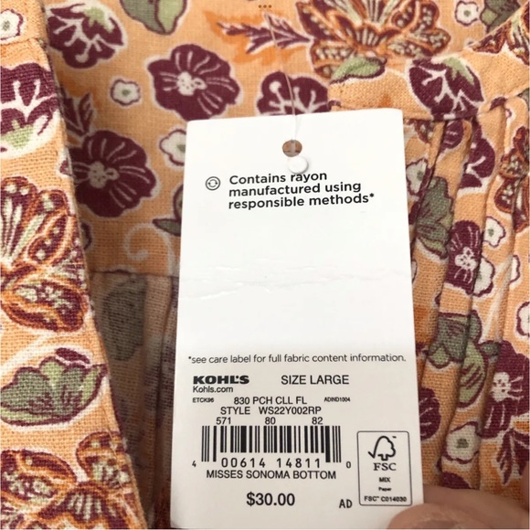 Sonoma Peach Dress Sleeveless Linen Rayon Pockets Knee Length Floral NEW - Picture 5 of 13